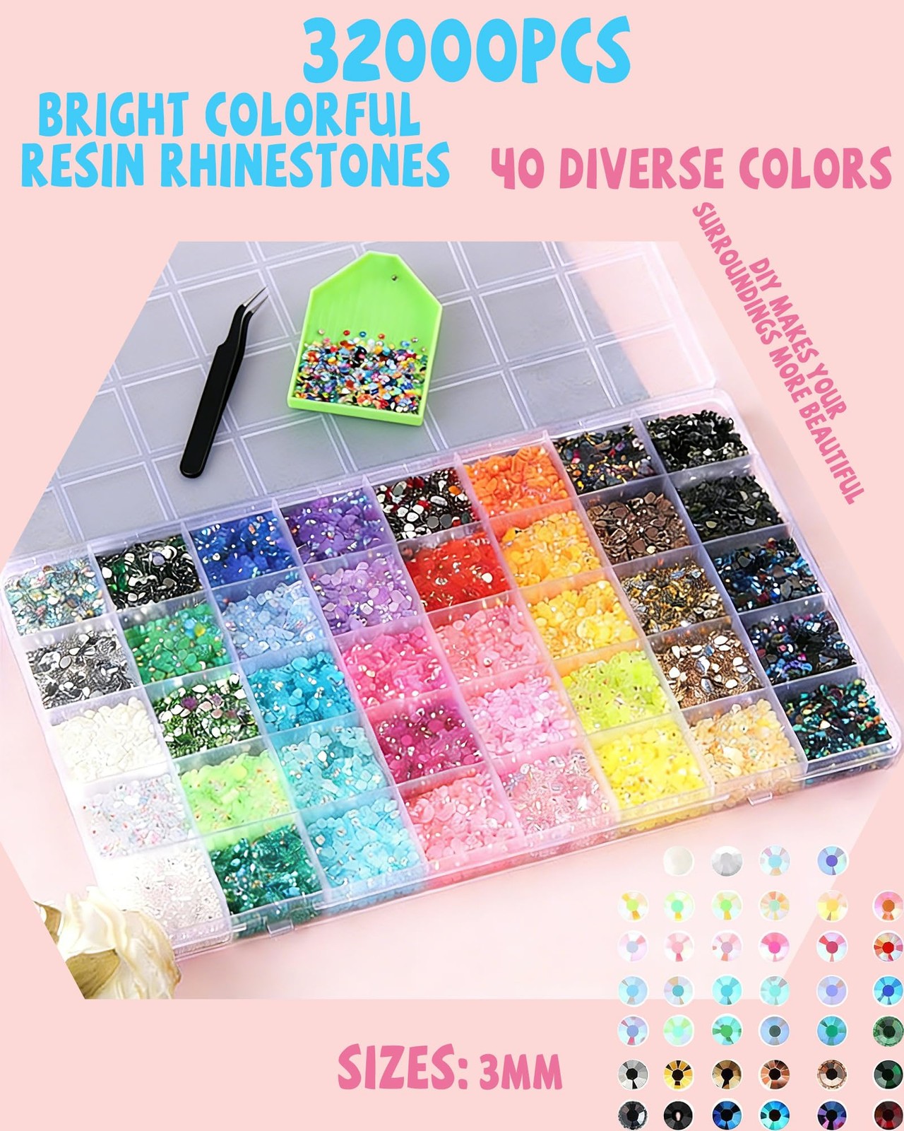 62,000 Pcs Rhinestone Bedazzling Kit, 40 Colors Nail Art Rhinestones with 32,…