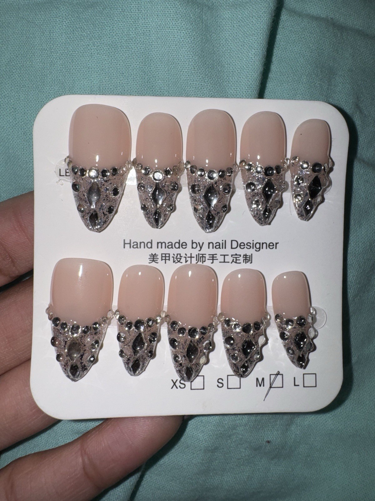 Handmade Bling Bling Press On Nails Medium Almond