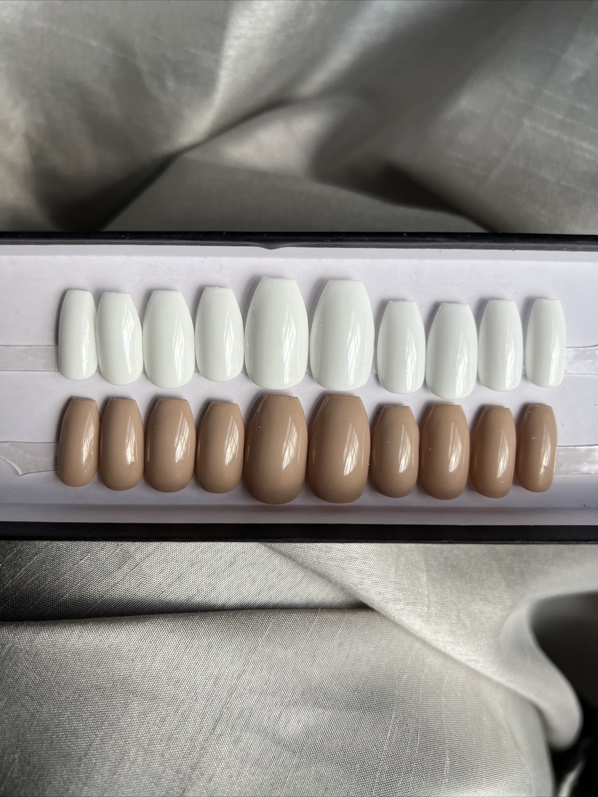 🔥 CUSTOM Gel Press On Nails, Deluxe Nude White , Short Coffin New With 1 KIT