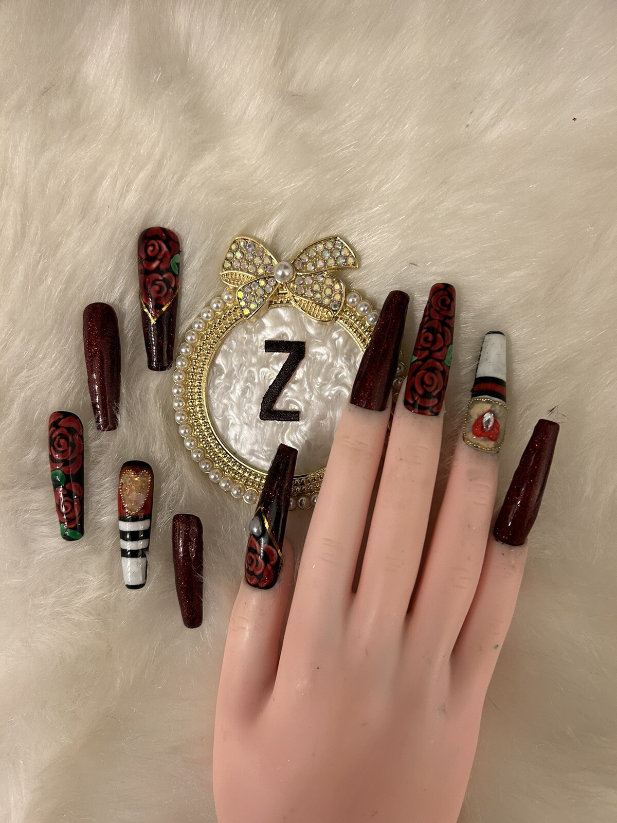 Z NAILZ! Gorgeous Set Of Handmade 3XL Black/Red Ballerina Press On Nails