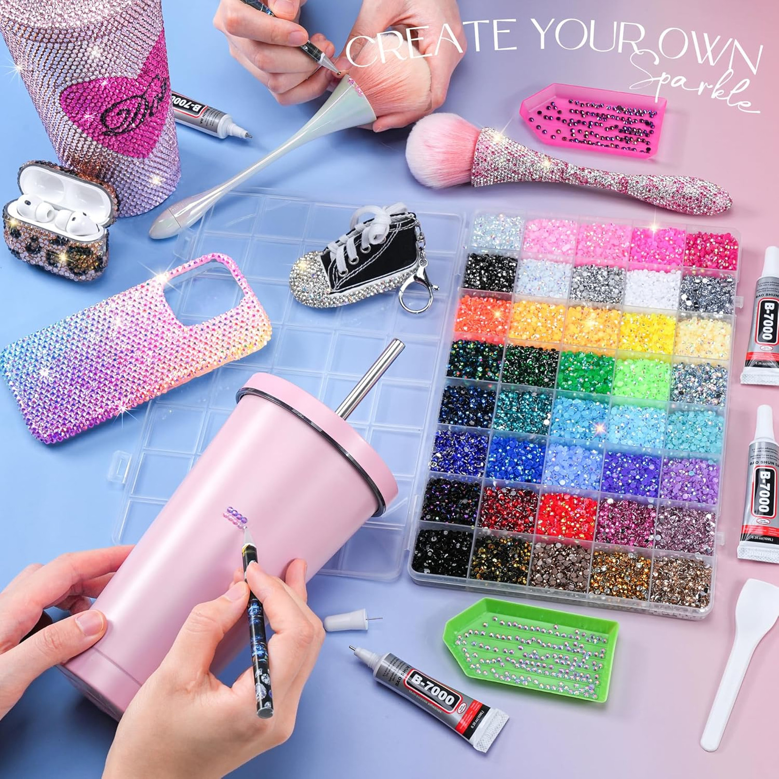 Bedazzling Kit with Rhinestones 3mm Resin Gems and Glitter Dot Art Supplies, 40