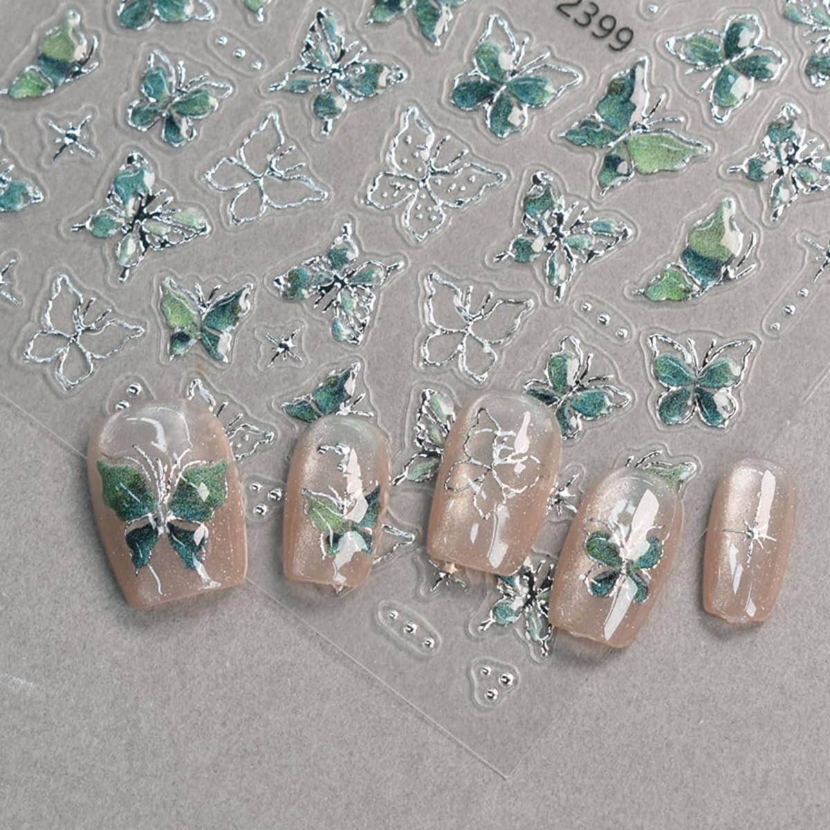Umillars Butterfly Pink Purple 5D Embossed Nail Stickers 6 Sheets