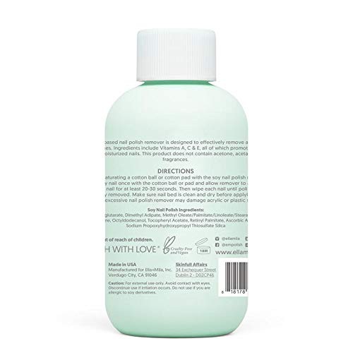 ella+mila Soy Nail Polish Remover – Unscented, 4 Fl Oz (Pack of 1)