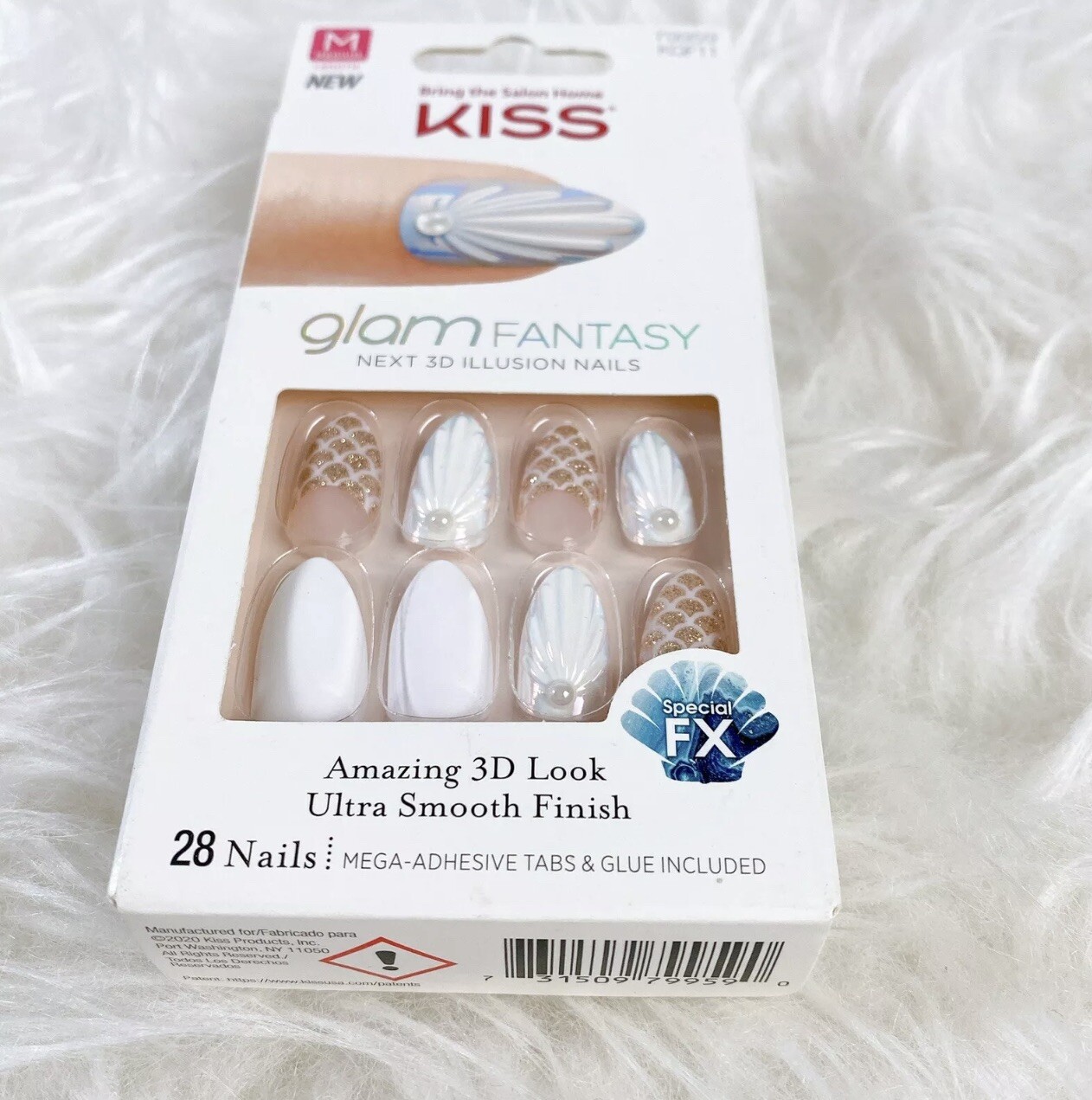 Kiss Press On Nails Glam Fantasy Almond Medium 3D Seashell Mermaid Beach