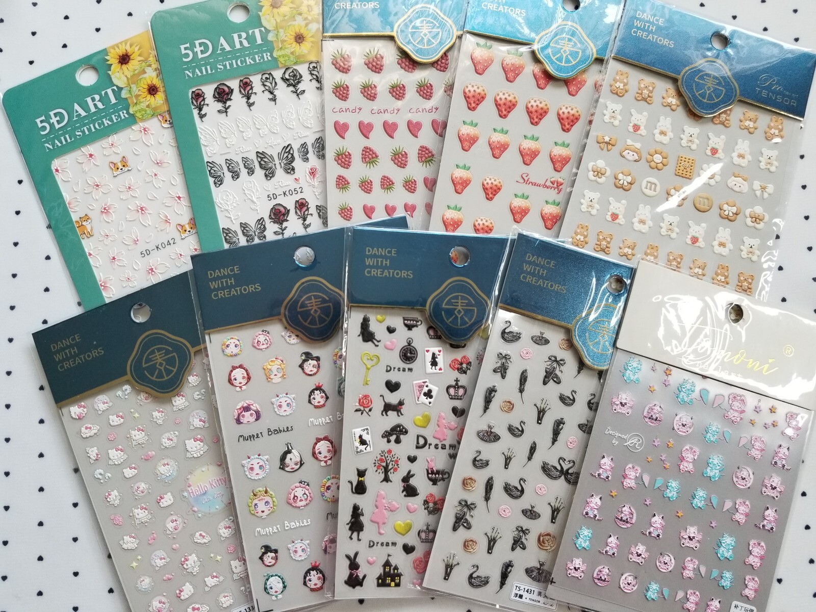 Nail Art Stickers 5D Embossed Peel Off Self Adhesive 10 Sheets Strawberry Sakura