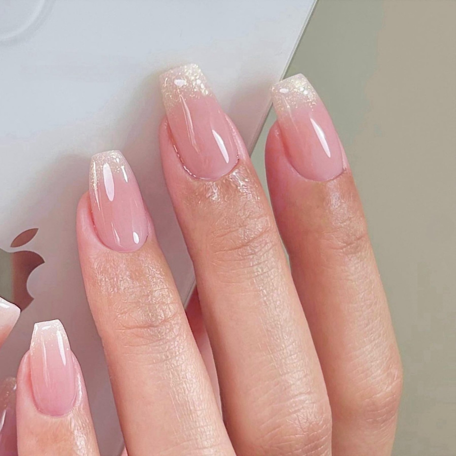 Glitter Ombre Pink Short Coffin Short Coffin Press on Nails Medium Press ons,…