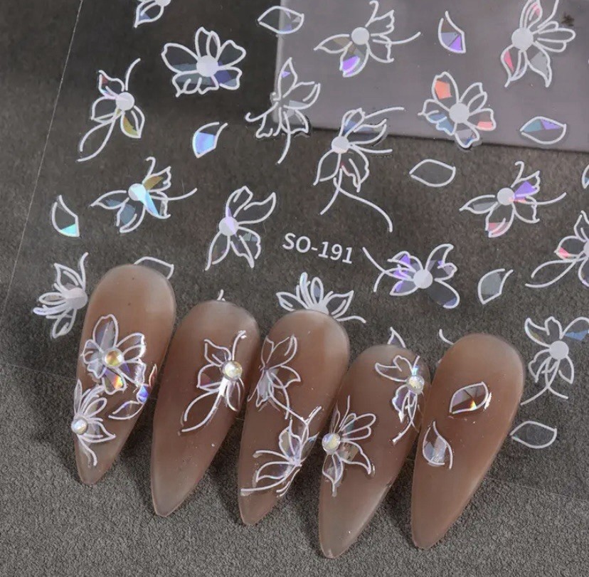 4 Sheets 3D Nail Stickers-ButterflyCharms, Iridescent Finish, Self-Adhesive