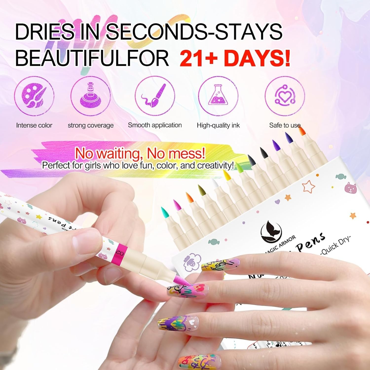 12 Colors Nail Art Pens Set, 3D Acrylic Paint Nail Polish Pens for Drawing &Dott