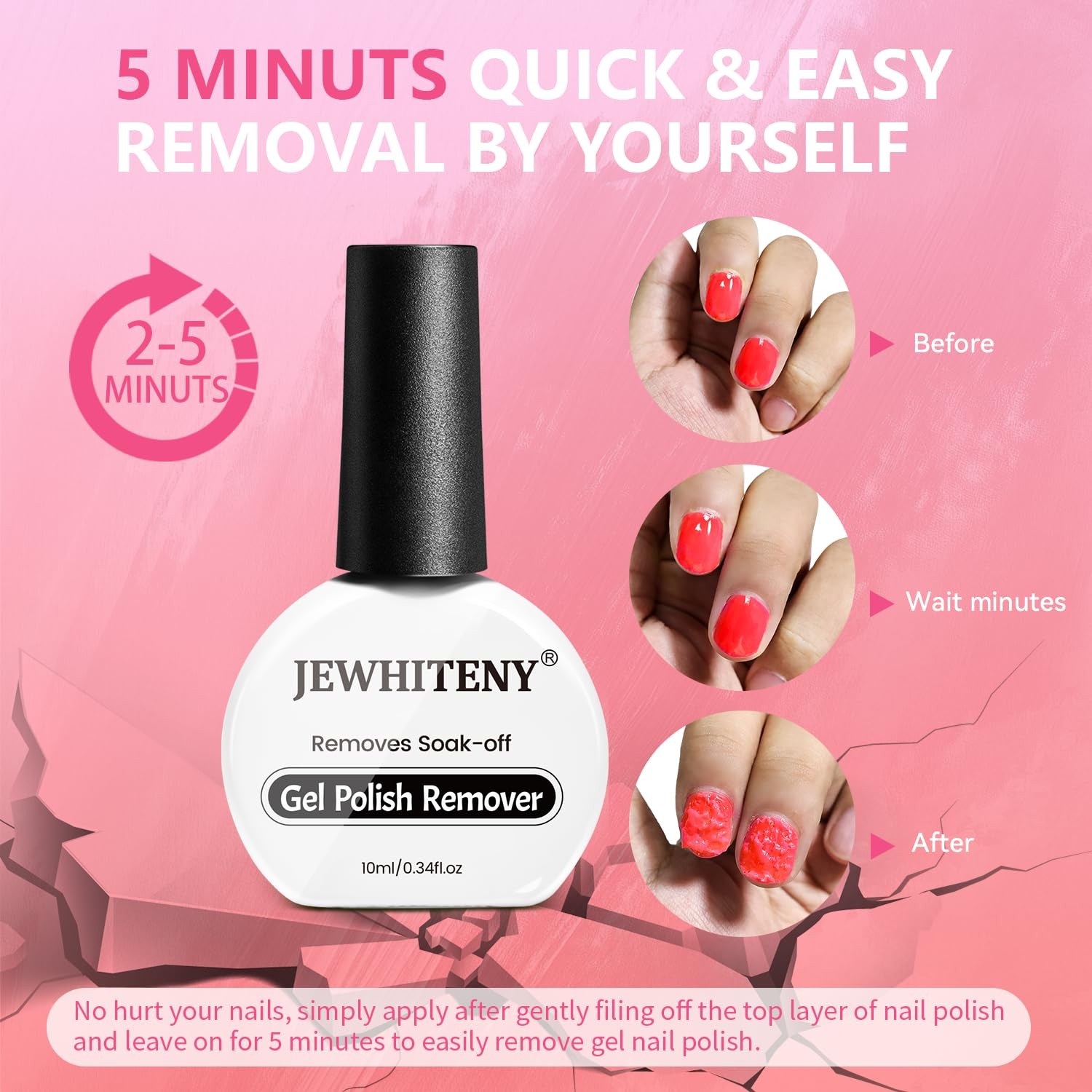 JEWHITENY Gel Nail Polish Remover Set: 2 Bottles of 10ml Clear-1