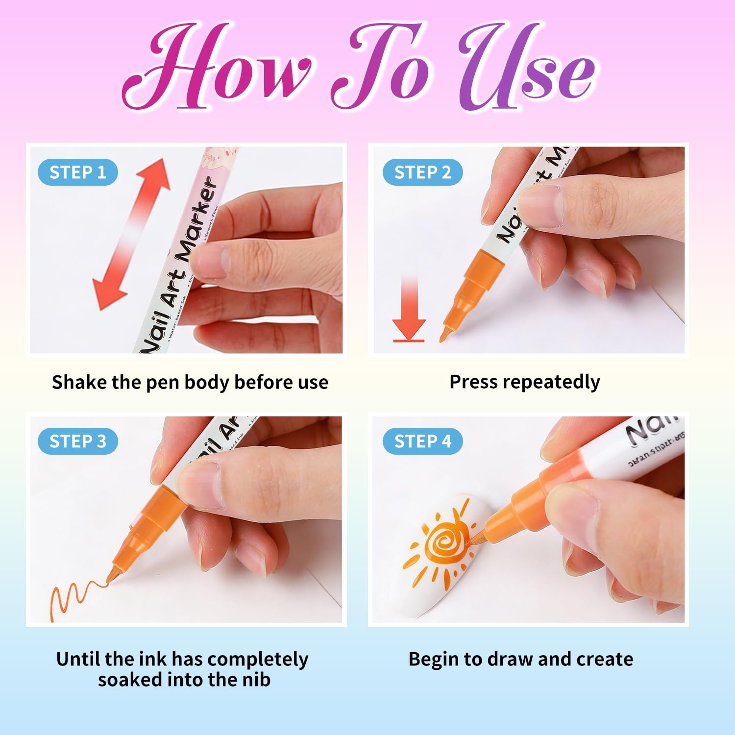 RFENLY 24 Colors Nail Art Pens Set, 3D 0.5MM Polish Pens, DIY 02#