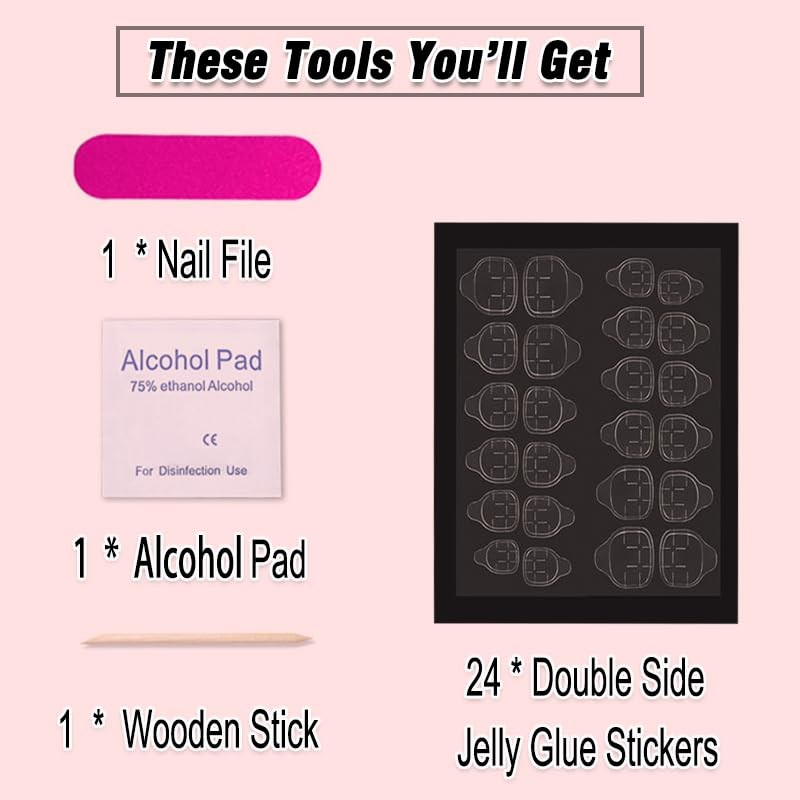 Ombre Pink White Press on Nails Long, with Rhinestones A01