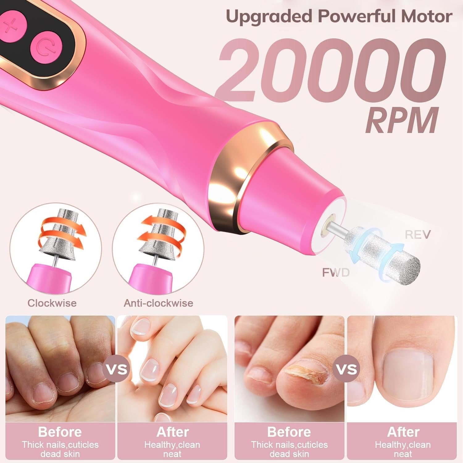 Professional Manicure Pedicure Kit Cordless Electric Nail File Set 6 Speed Co…