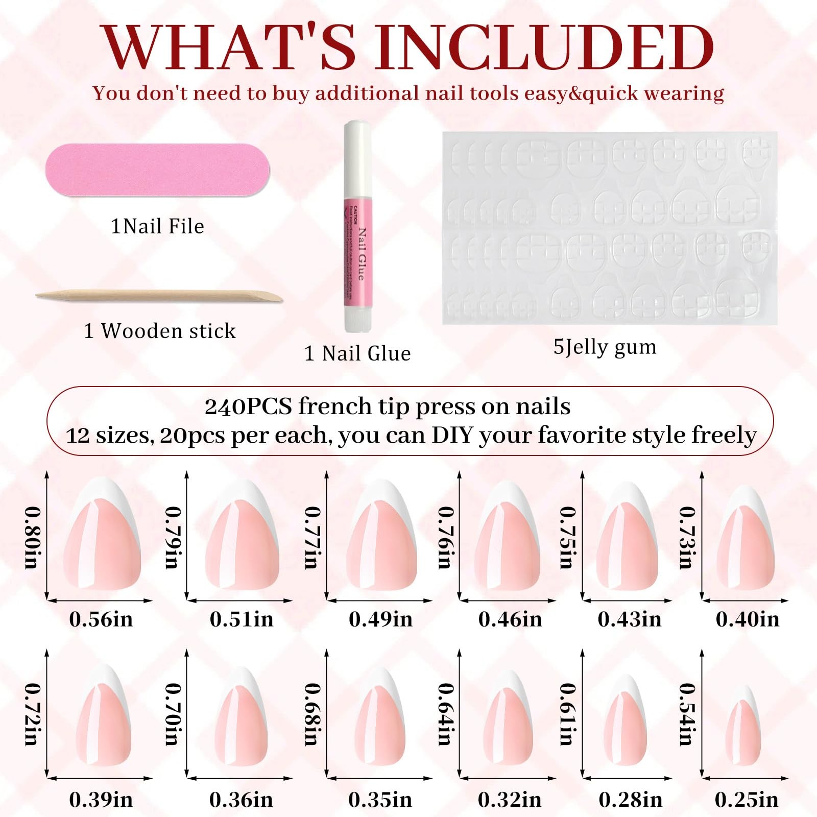 Bellelfin 240Pcs White French Tip Press on Nails – 12 Sizes Short Almond Nail…