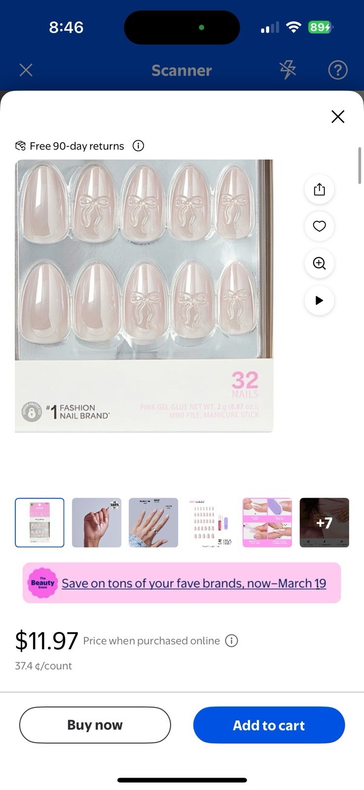 4 X KISS 32 Pink GLUE ON NAILS GLAM 3D & Jeweled Breeze of Bliss & Bowtie Ribbon