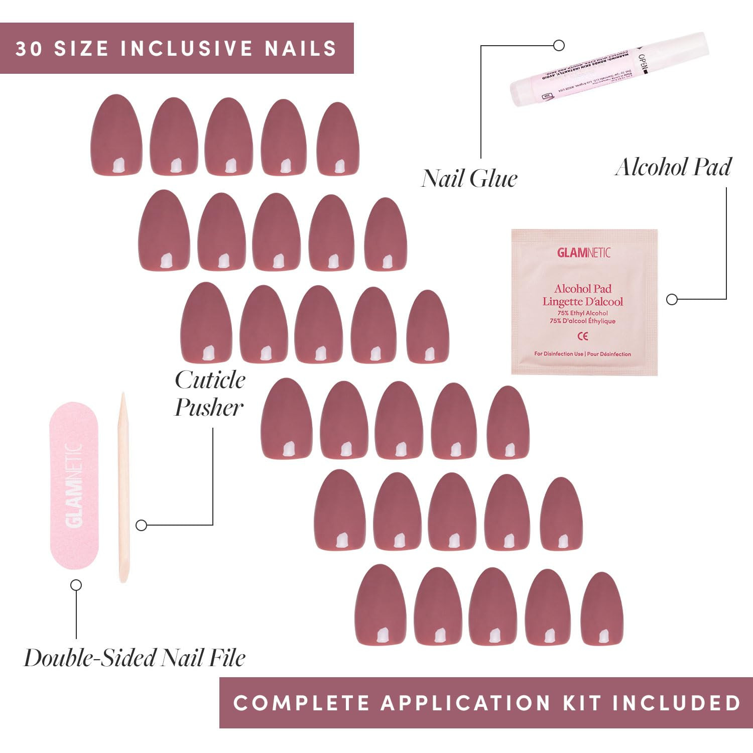 Glamnetic Press on Nails – Fall Mauve | Opaque Muted Blush Mauve Short Oval Fals