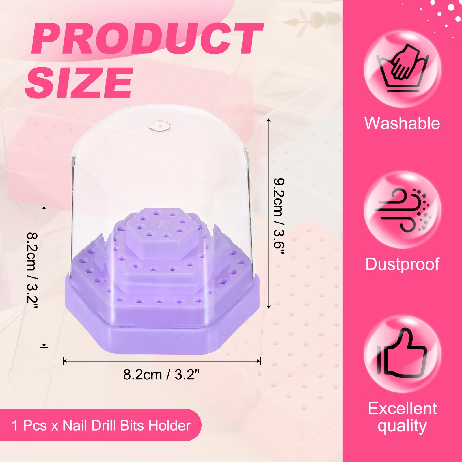 Nail Drill Bits Holder, 48 Holes Large Space Drills Bit Case, Purple