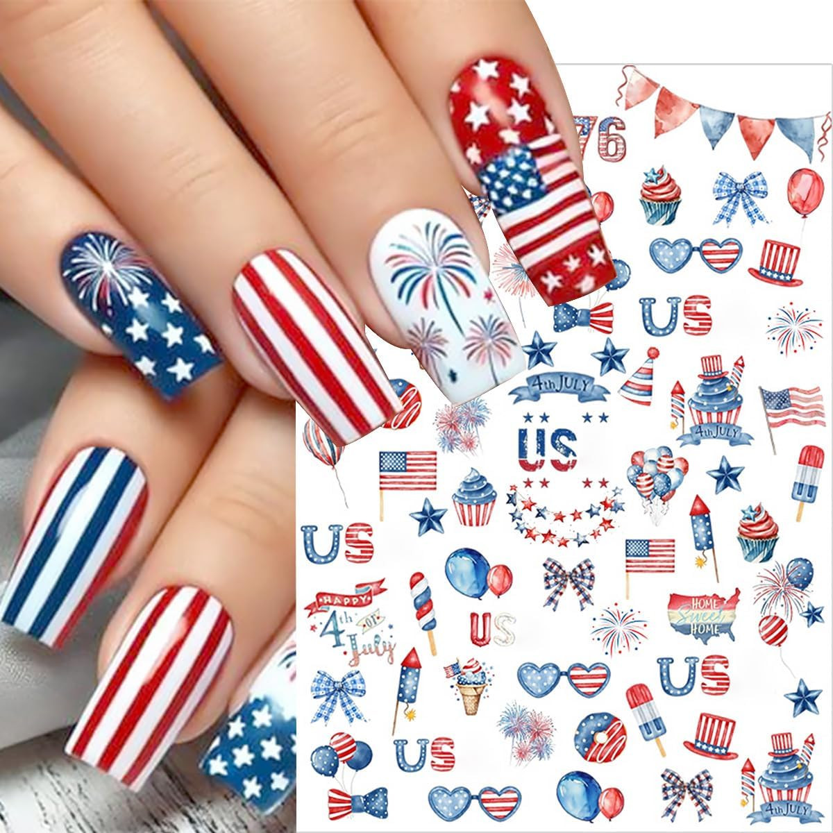 6 Sheets Independence Day Nail Stickers for Nail Art Happy 4Th of July Nail Art