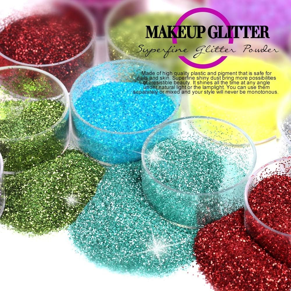 48 Colors Fine Glitter Set for Crafts, Nail Art, Body, Hair, Face, Resin DIY