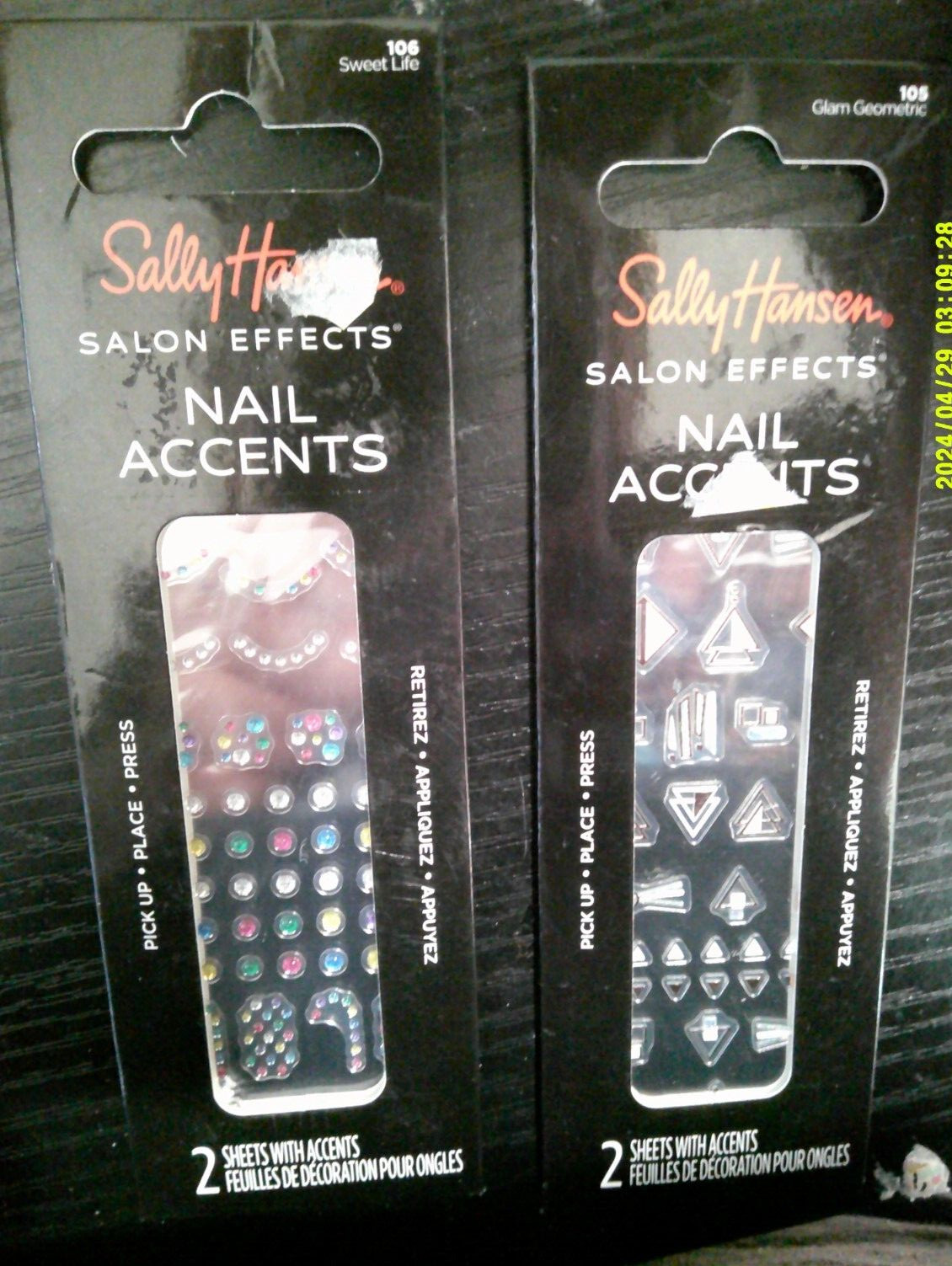 2 NEW Sally Hansen Salon Effects nail accents stickers SWEET LIFE GLAM GEOMETRIC