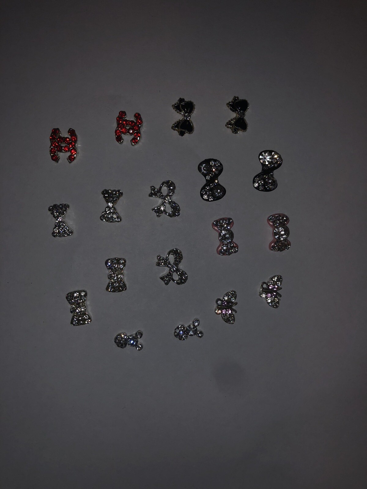 3D nail art decorations rhinestone tie bow butterfly black pink resin silver red