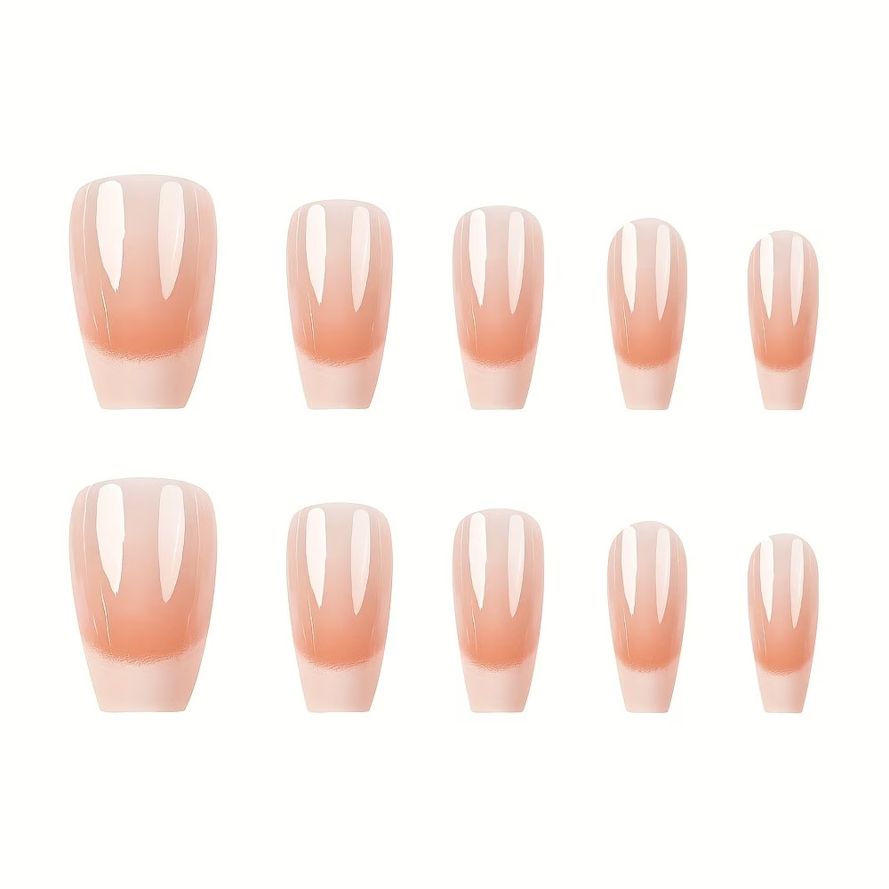 24pcs Short-T On Nails Pink Gradient French Style Fake Nails Glossy Artificial