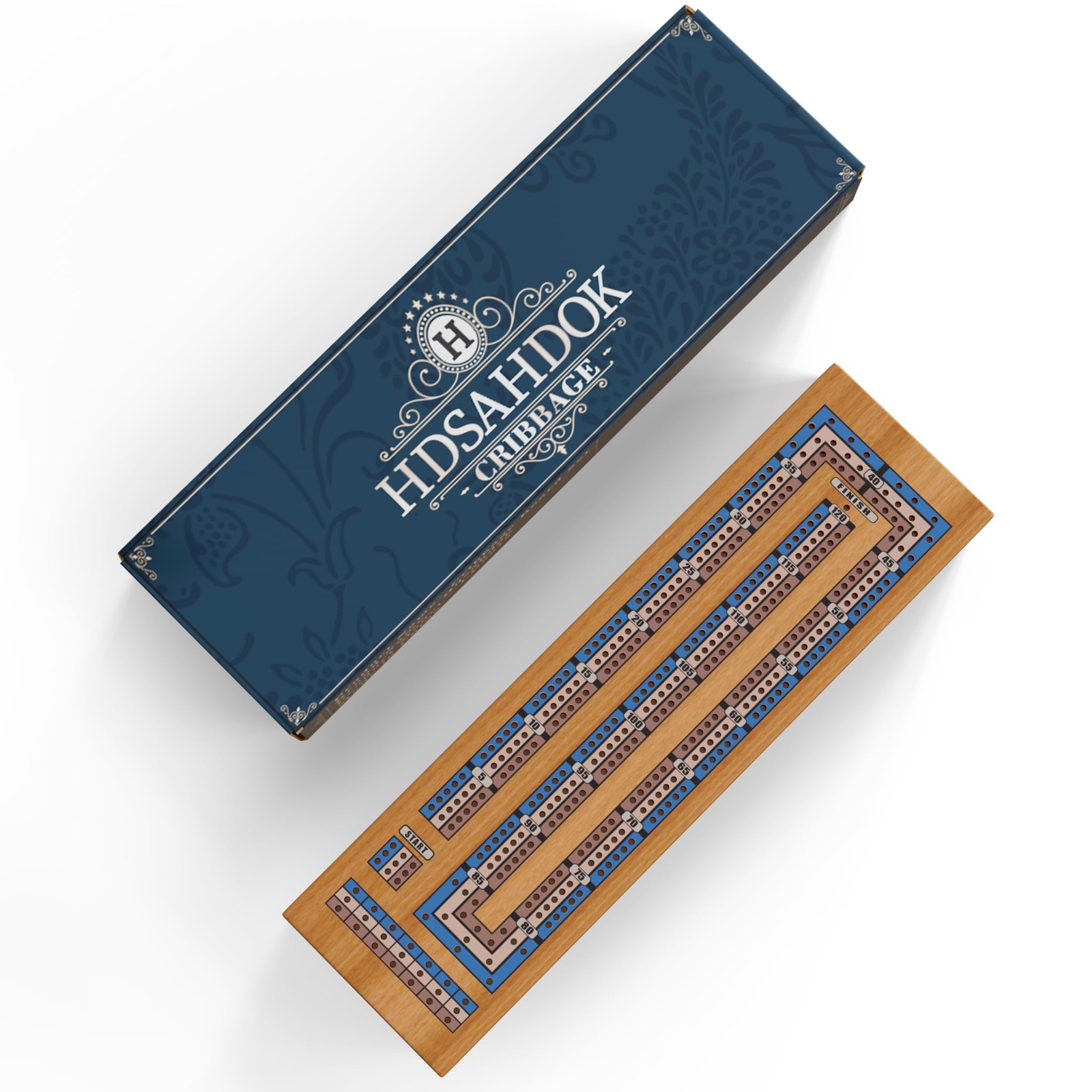 Wooden Cribbage Board Game Set – 15 inches x 2 inches, Walnut Color