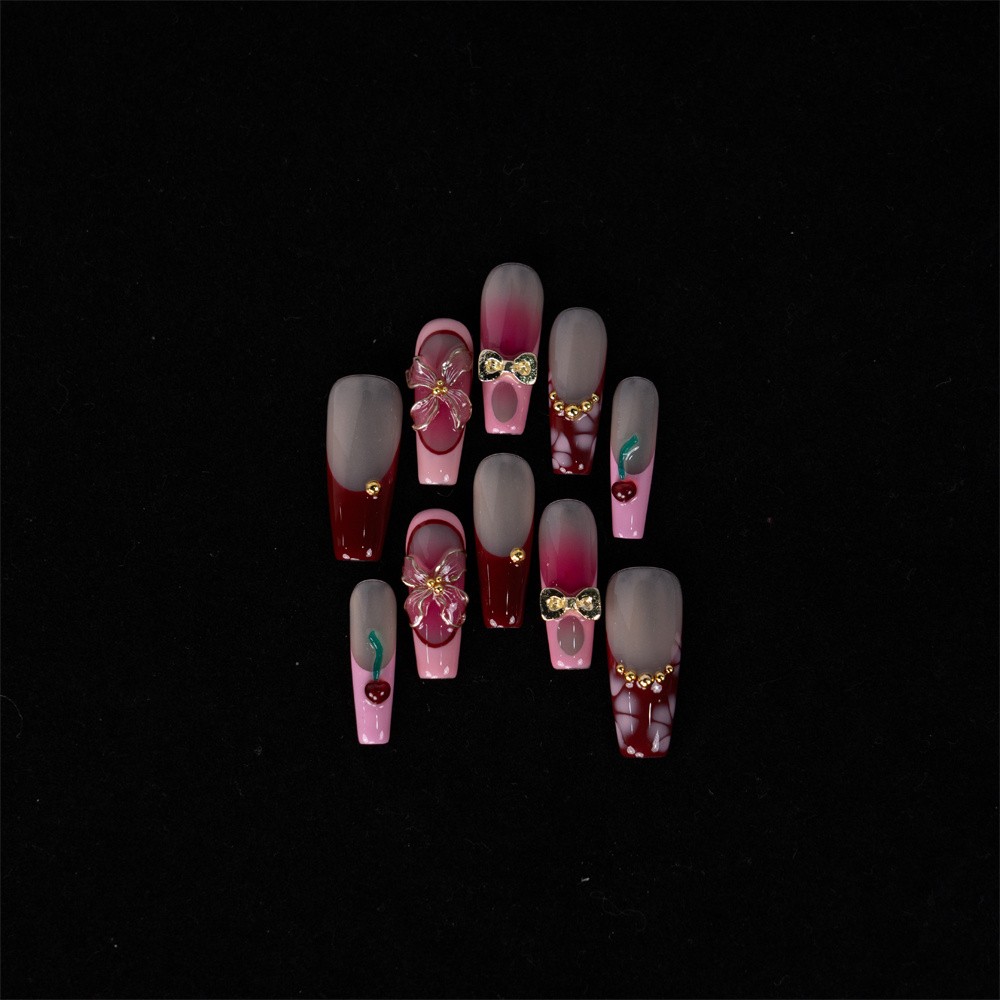 10pcs Luxury Handcrafted Ombre Press On Nails Long Coffin Shape for Party Daily