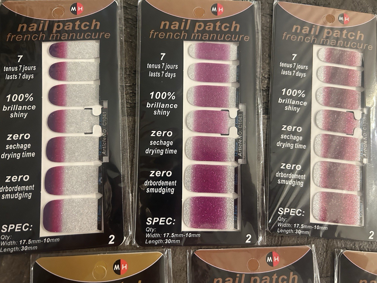 Nail Patch French Manicure Polish Stickers Last 7 Days 13 Different Sets Glitter