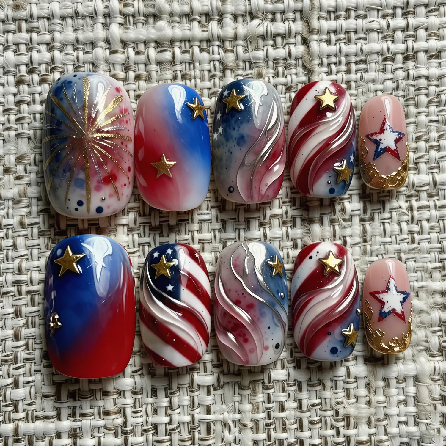24Pcs Glitter Green Press on Nails Medium Almond Fake Nails with 3D Green Leaves