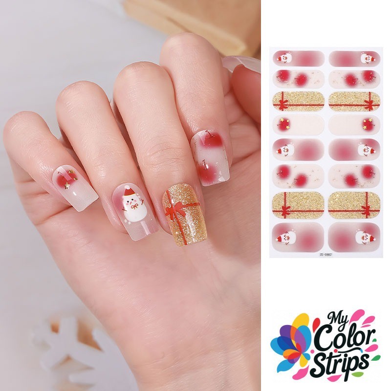 Full Size Christmas Nail Wraps Stickers Polish Look Art Self Stick Strips USA