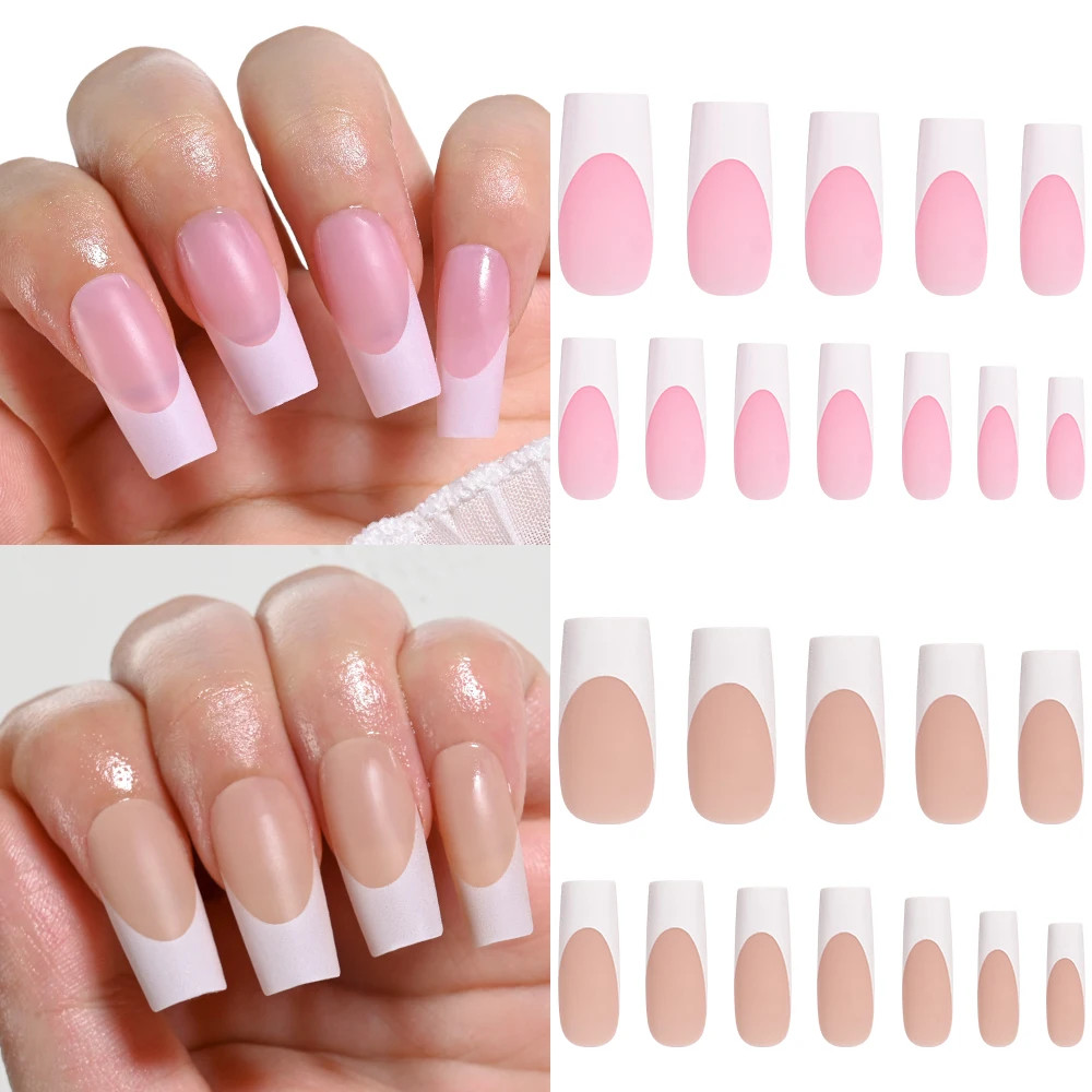 120Pcs Mixed Size Medium Long Square French Press on Nails Full Cover Wearable