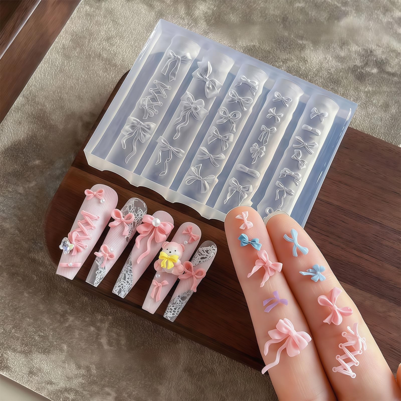 Pizadix 2 Pcs Bow Silicone Nail Art Molds for Women Resin Design bow-3