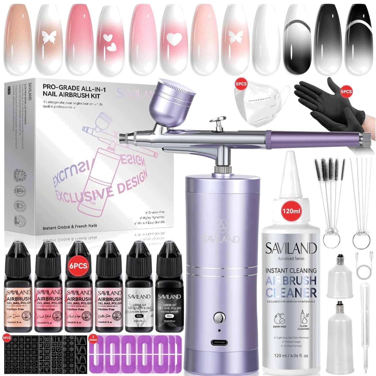 Instant Nail Art Kit with Airbrush & Stencils