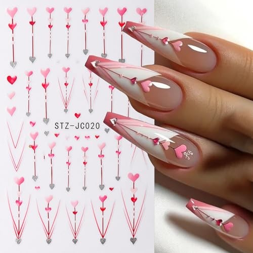 Valentine’s Nail Art Stickers Red Heart Nail Decals 3D Self Red Love Heart Bow