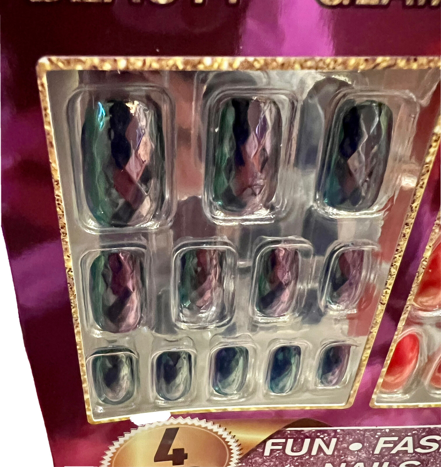 Townleygirl 48 pcs fashion nails purple/teal, Black , Gold, Pink glue 4 Sets
