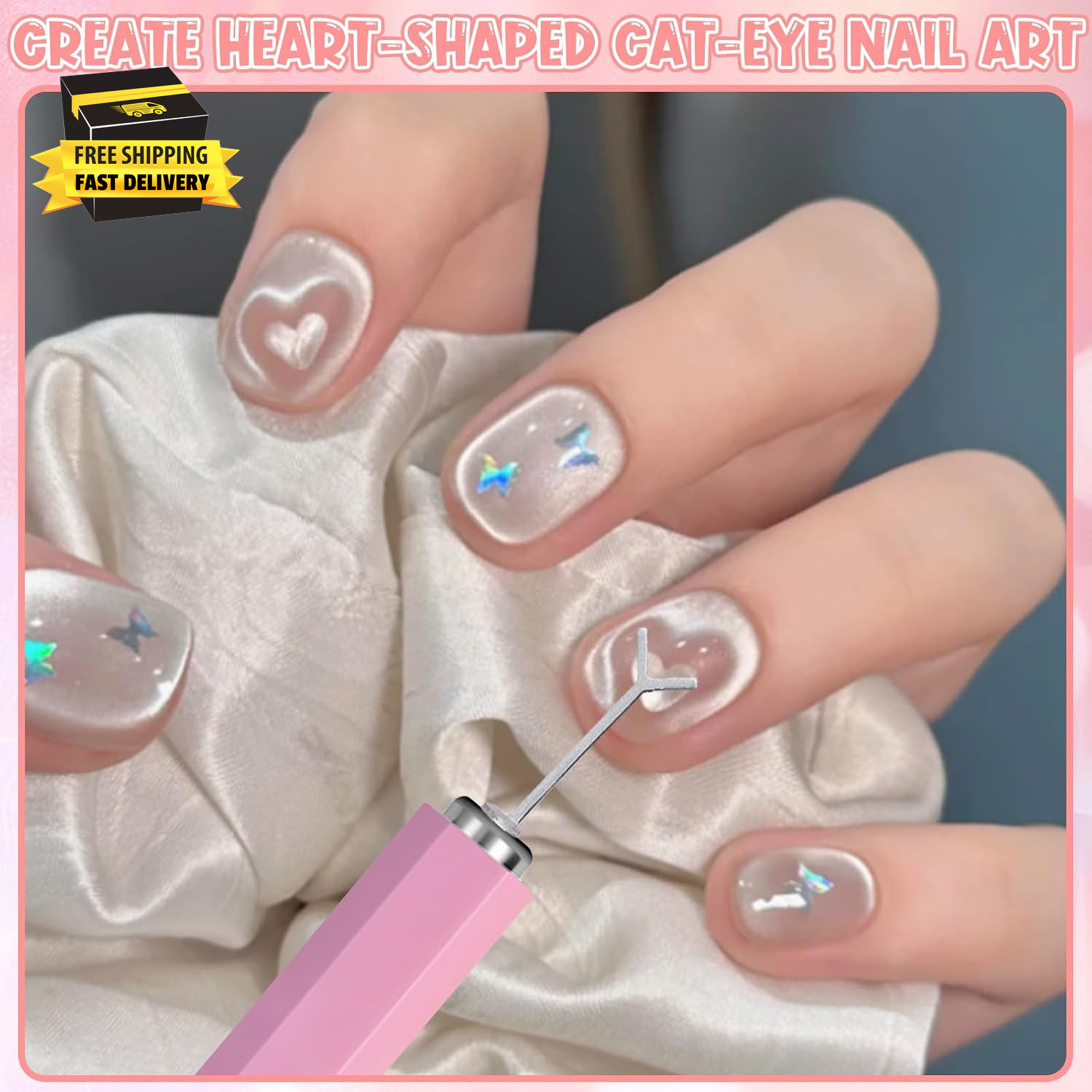 4Pcs Cat Eye Magnet Kit with 4-In-1 Pen & Design Stencils: Cat Eye Nail Polish M