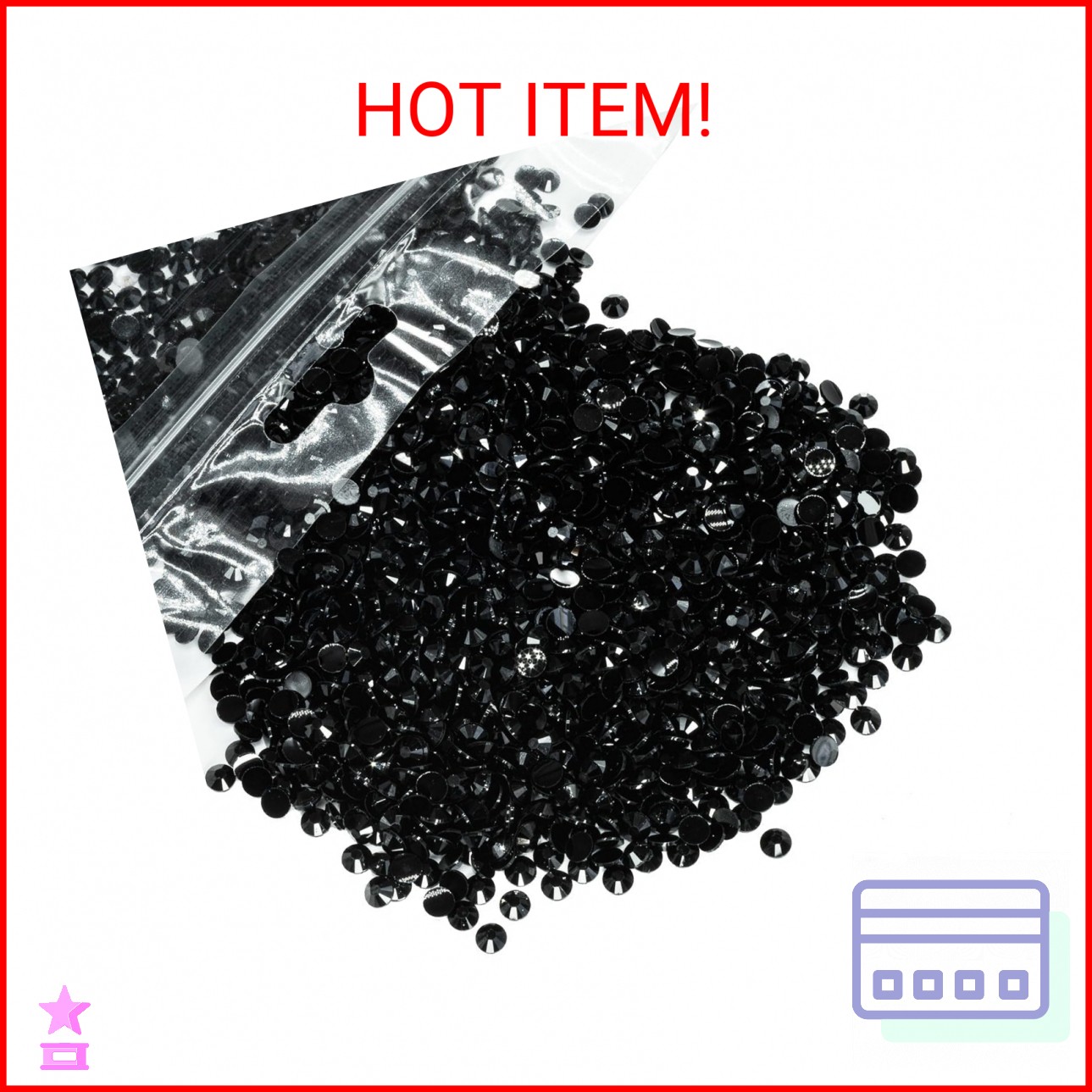 qiipii 5000PCS 4mm Pure Black Resin Rhinestones for Crafting Flatback Jelly Ston