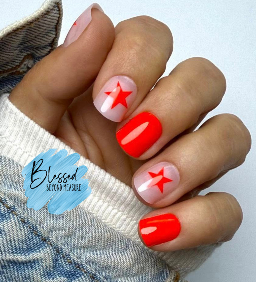 Red Aspen Press On Nails ~❤ All American Besties, Astrid~Red~Stars ~Short~Square