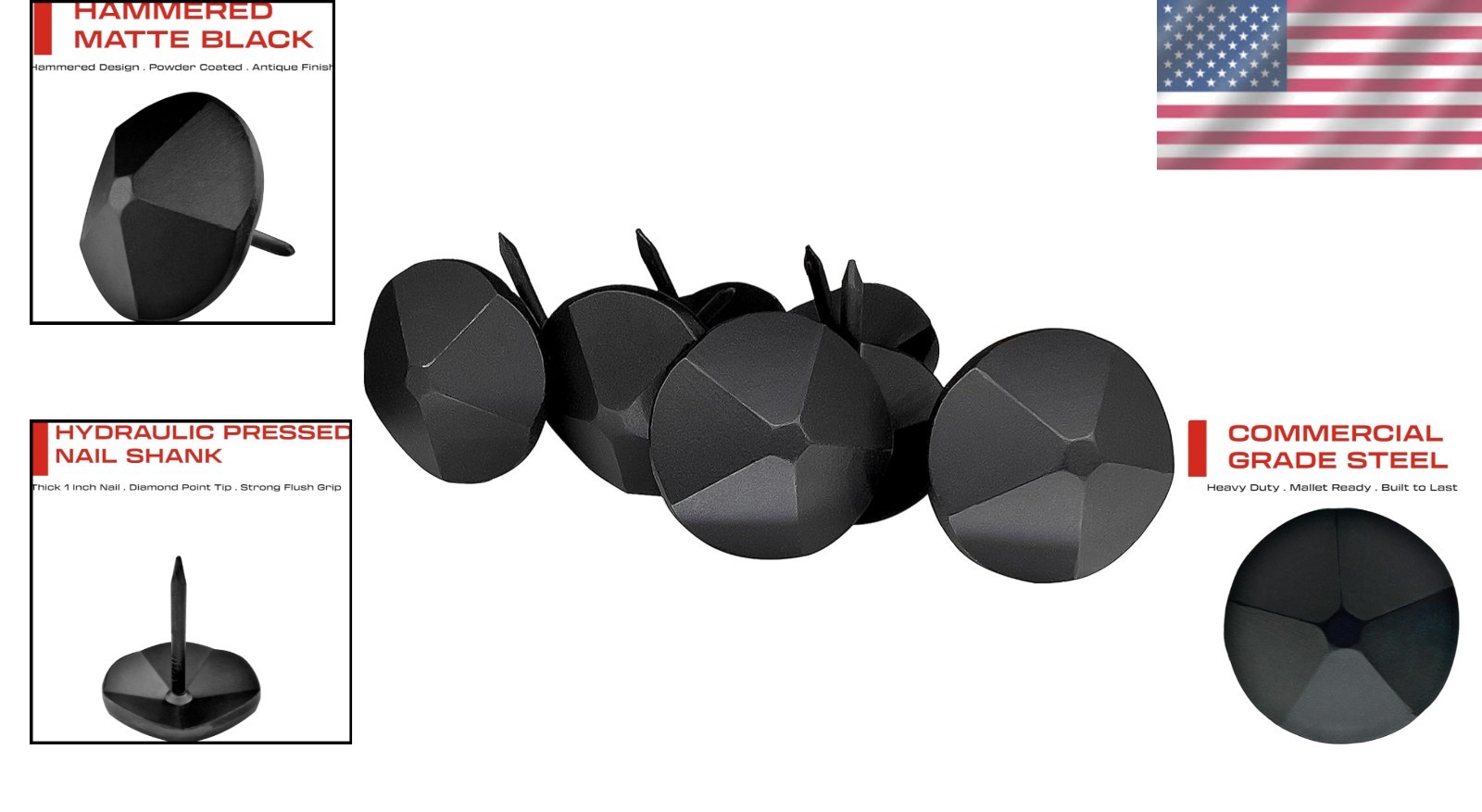 50 Pack 1.25 Inch Hammered Pyramid Black Iron Clavos – Elegant Decorative Nails