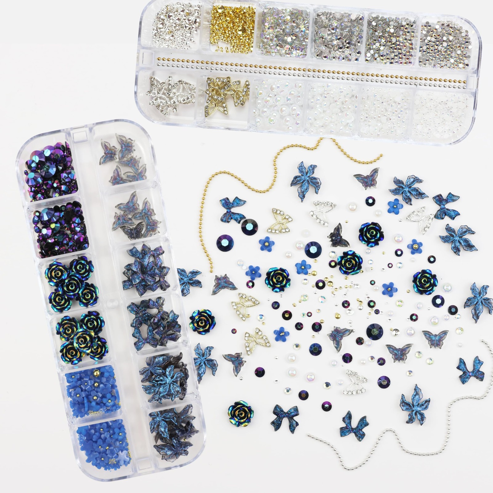 2 3D Flower Nail Charms,Nail Gems Butterfly Heart Bow Flatback Pearl Nails Rh…