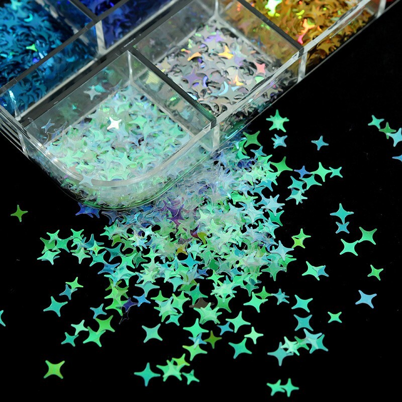 Nail Sequins~Glitter Four Point Star Shape Laser Flakes Nail Art Tips Decoration