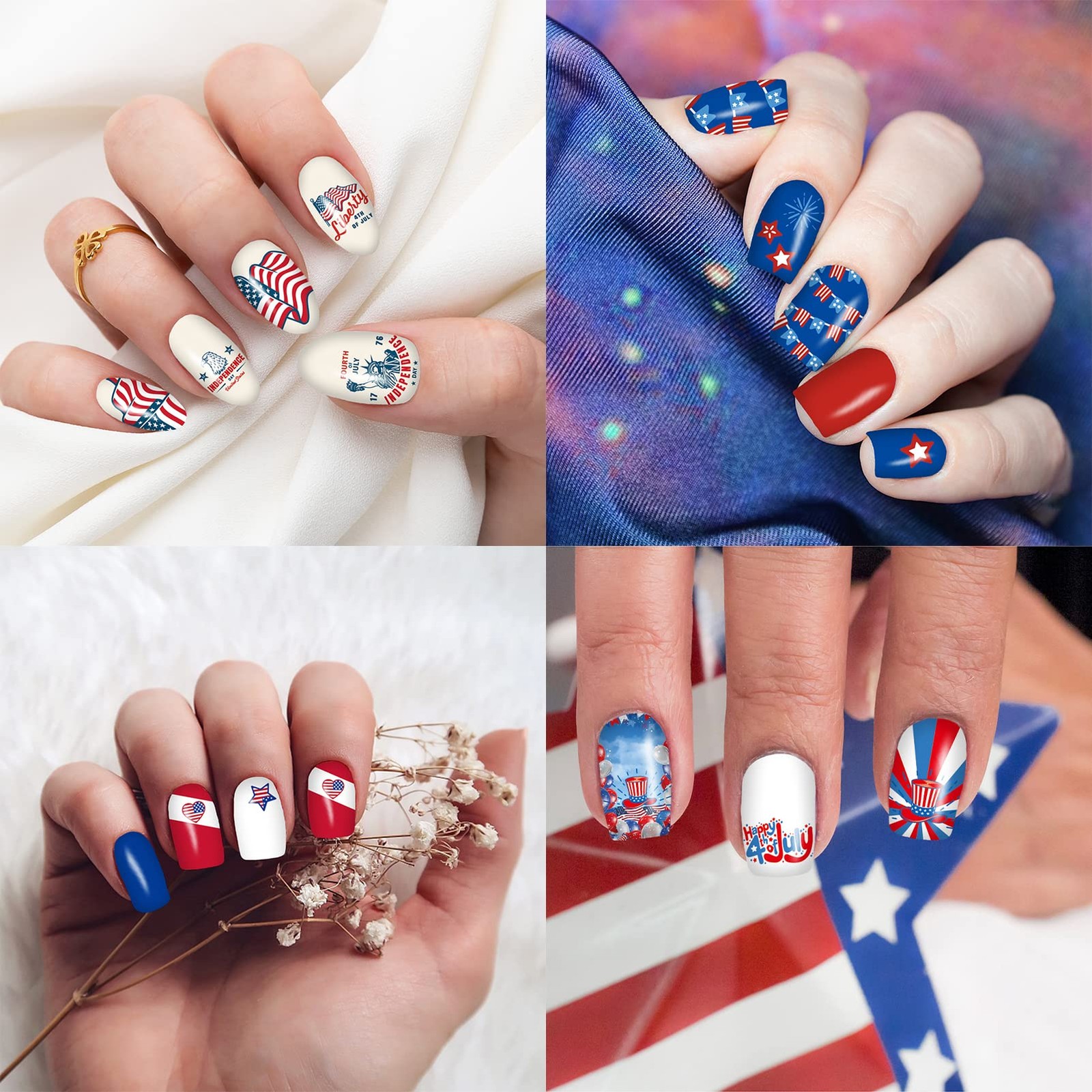 12 Sheets 4th of July Nail Wraps Stickers, Independence Day Full Nail Polish …