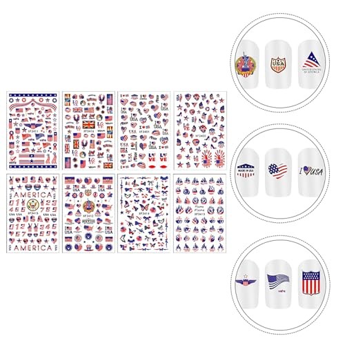 8 Sheets 4th of July Nail Stickers – USA Flag 3D Self Independence Day