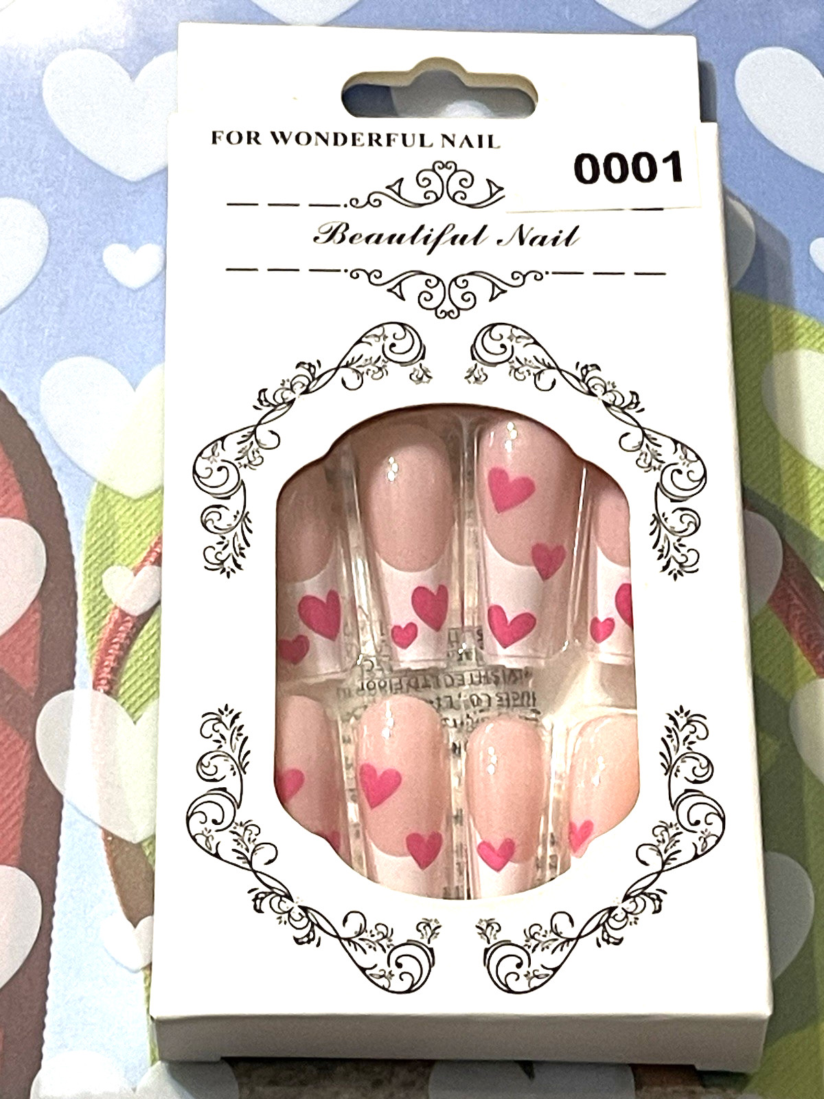 For Wonderful Nail Collection NUDE with WHITE FRENCH TIP & HEART DETAIL *RARE*