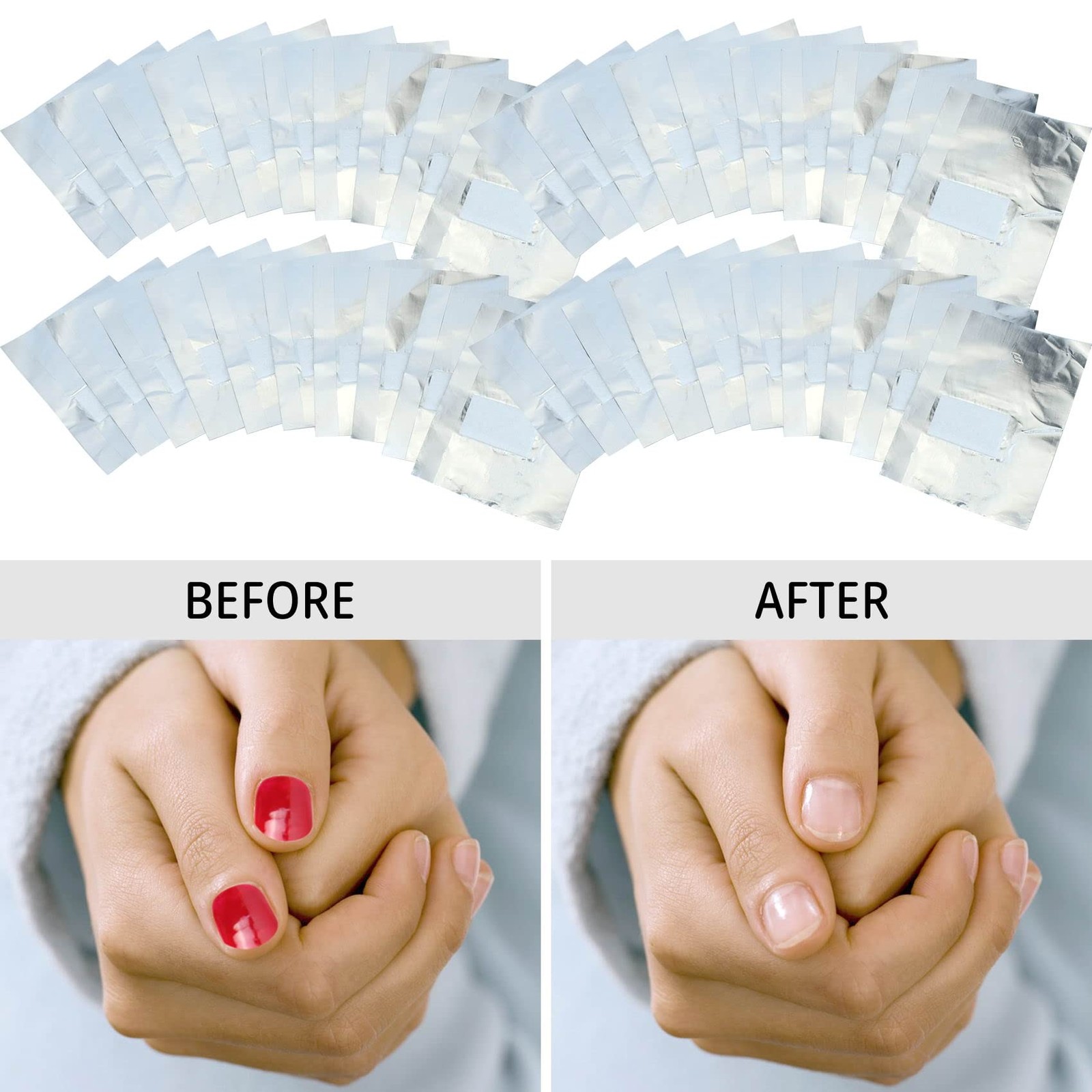 50 Pcs Gel Nail Polish Remover, Foil Wraps with Lint-free 50 Pieces, Silver