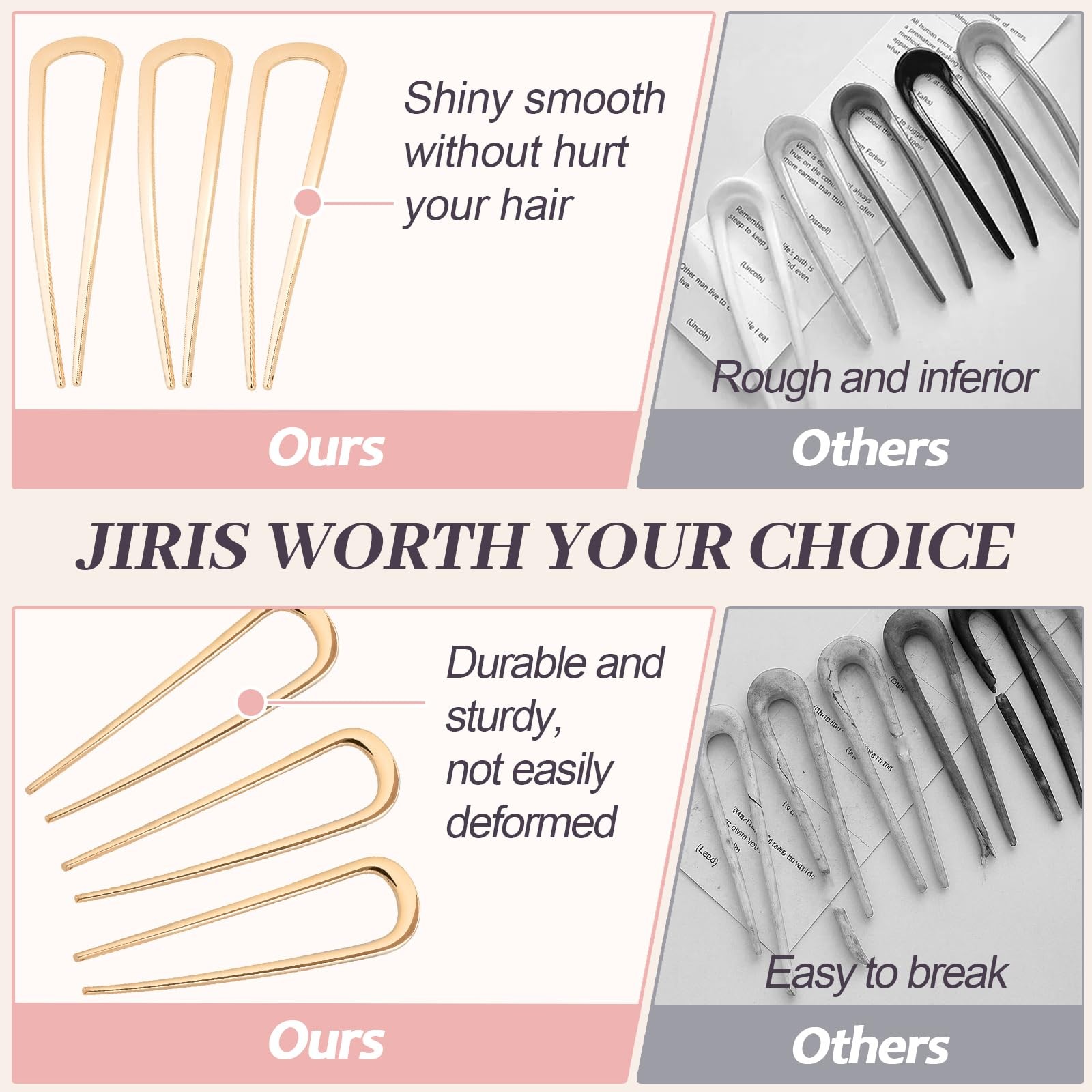 JIRIS 2PCS 4.2Inch French Hair Pins U-Shaped for Women and Girls Gold