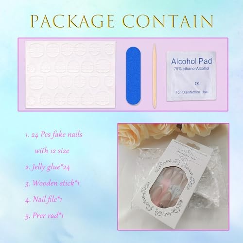 Medium Pink Almond Press on Nails – 3D Gold Stripes – White French