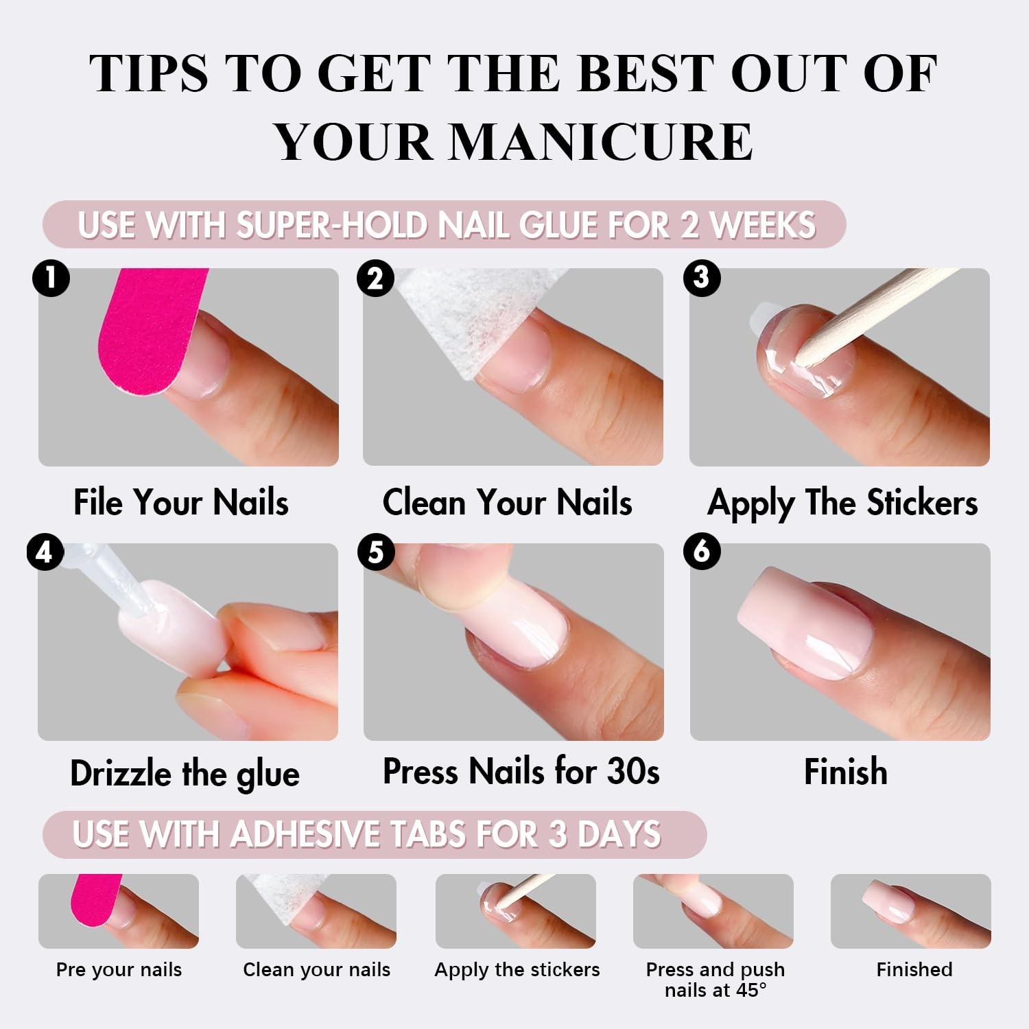 KQueenest Black Press On Nails Medium Long Square – Acrylic Press On Nails with