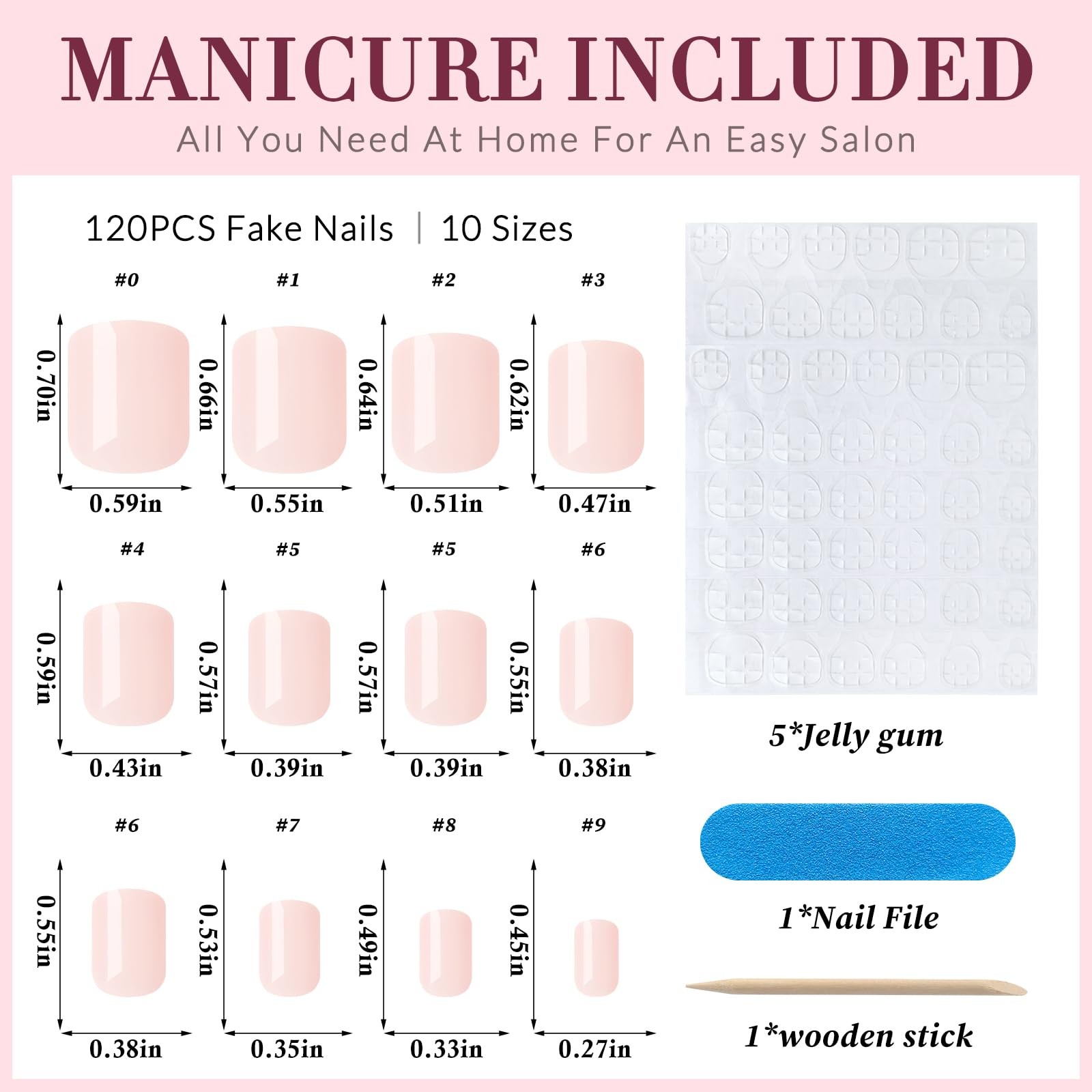 120PC Pink Square Press on Nails Short Fake Nails Press ons with Nail Adhesiv…
