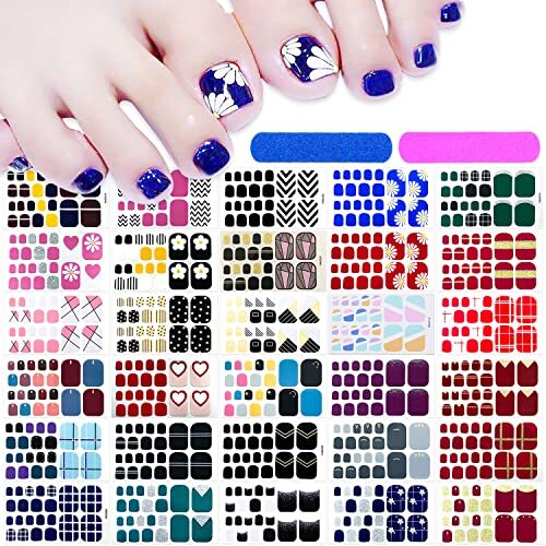 660 Pieces 30 Sheets Toe Nail Polish Strips Nail Stickers Full Nail Wraps Kit1